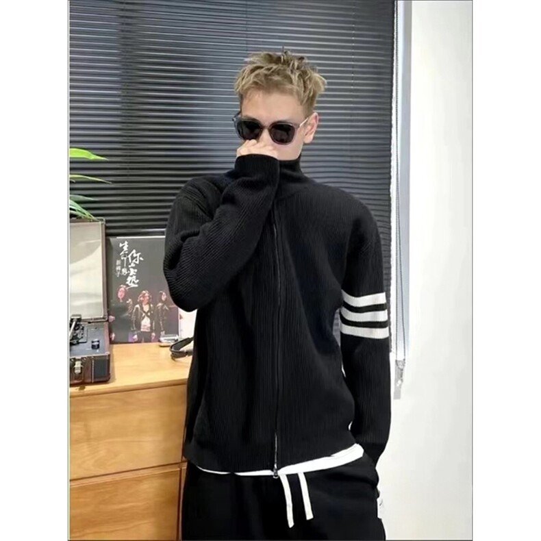 重磅秋冬北极绒开衫毛衣美式复古休闲慵懒风男女立领针织衫外套，男装针织衫/毛衣，电商A486