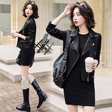 现货韩版修身皮衣外套女短款2024年秋新款仿真绵羊皮女士皮夹克，女装皮衣，潮流依族