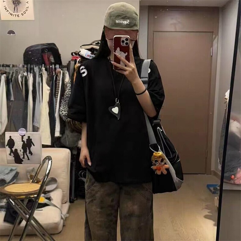 万针全刺绣工艺抖音得物高品质260克重磅纯棉双纱美式高街短袖T恤,男装T恤,电商A486