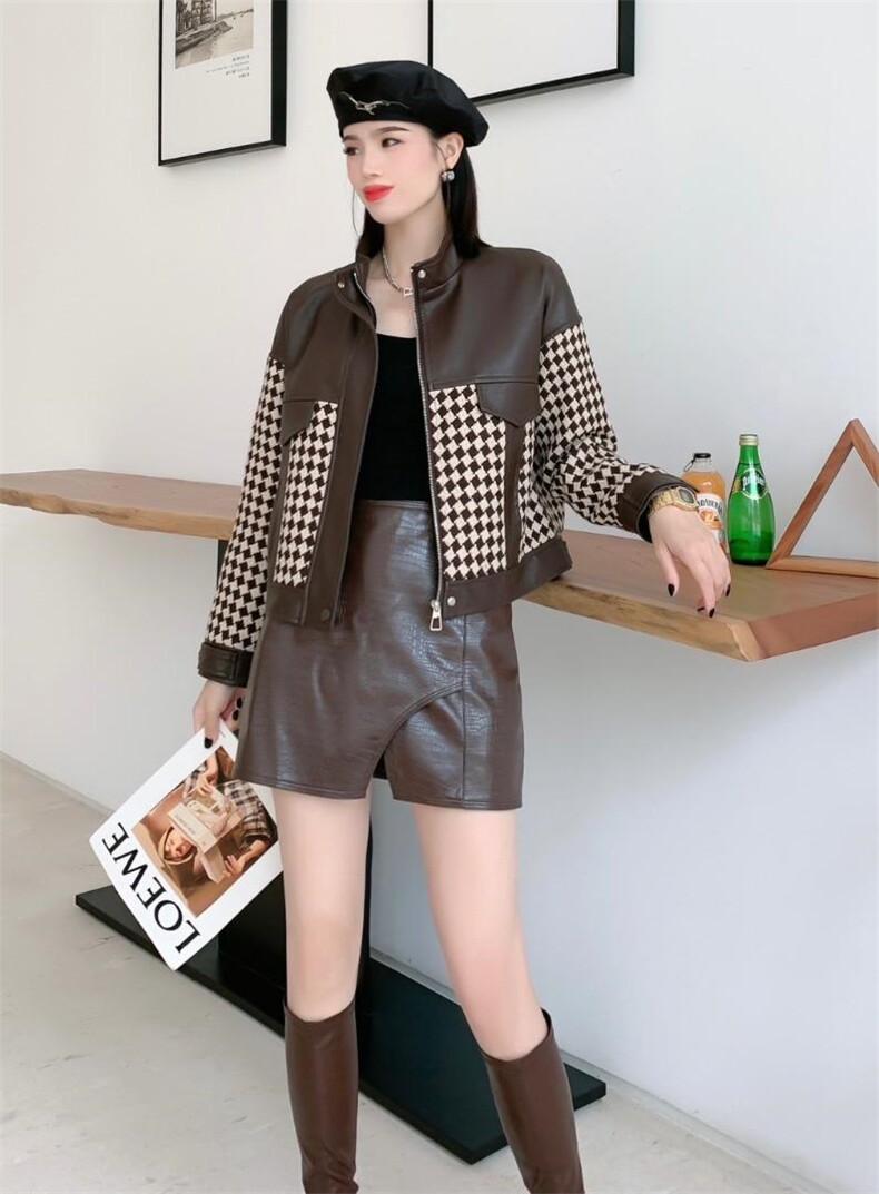 粗纺拼接时尚外套，其它，他她迷