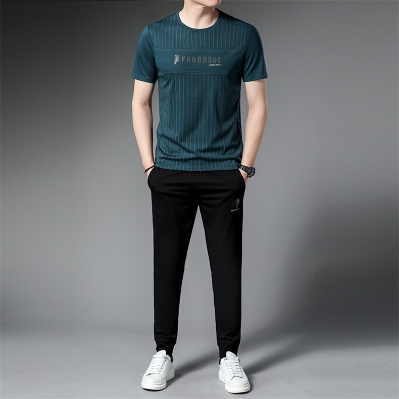 运动套装男士短袖新款夏季POLO圆领t恤长裤休闲运动服两件套宽松,男装T恤,电商B212（原钱塘6029）