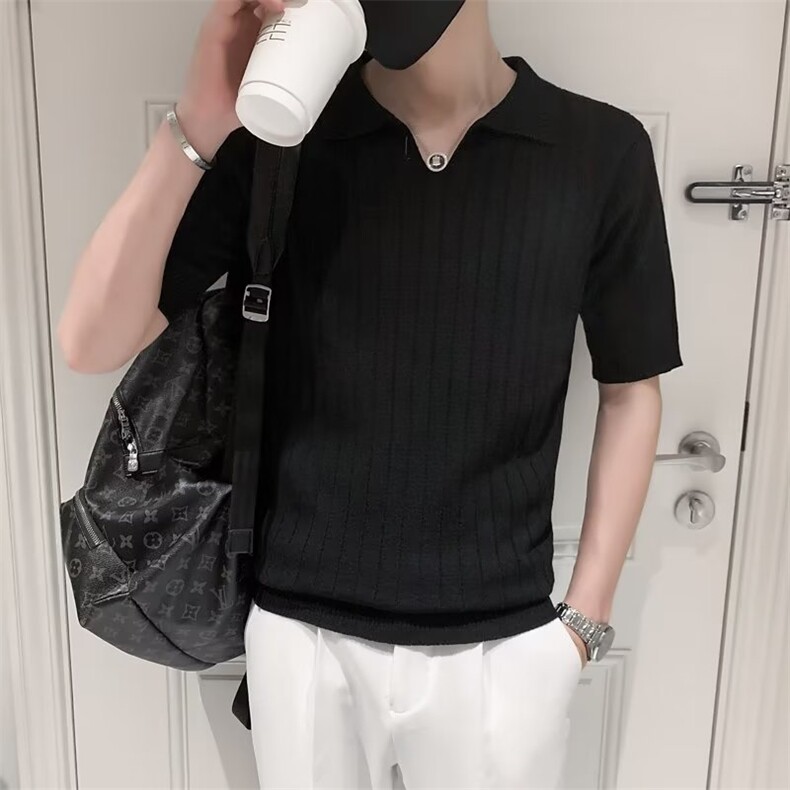 冰丝针织Polo衫短袖t恤男士夏季装薄款翻领半袖体恤上衣S249,男装Polo衫,星座1116A-2（原606A-1）