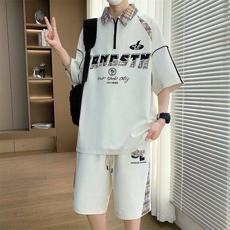 TZ25356-P60夏季休闲T恤短裤男两件套青少年学生运动短袖套装,男装牛仔裤,电商D310B