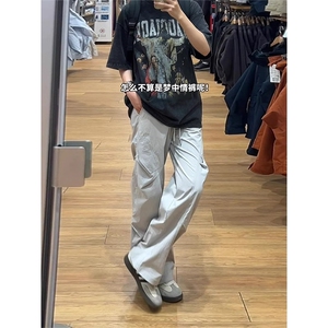 浅灰色伞兵工装裤男款夏薄款休闲户外冲锋裤速干美式直筒阔腿裤子图片