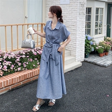 蓝色韩系气质休闲套装裙女夏季2025新款超火短袖衬衫半身裙两件套，女装套装/套裙，2C159