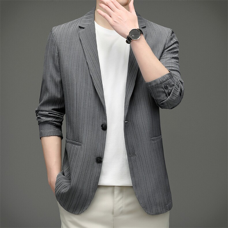 翻领口袋长袖上衣单排扣春季中老年2023年时尚西服SL18230,男装西服,钱塘6003（原4033）