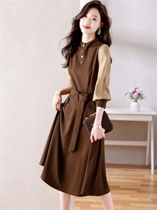 2024新款春装韩版时尚收腰气质长袖连衣裙图片