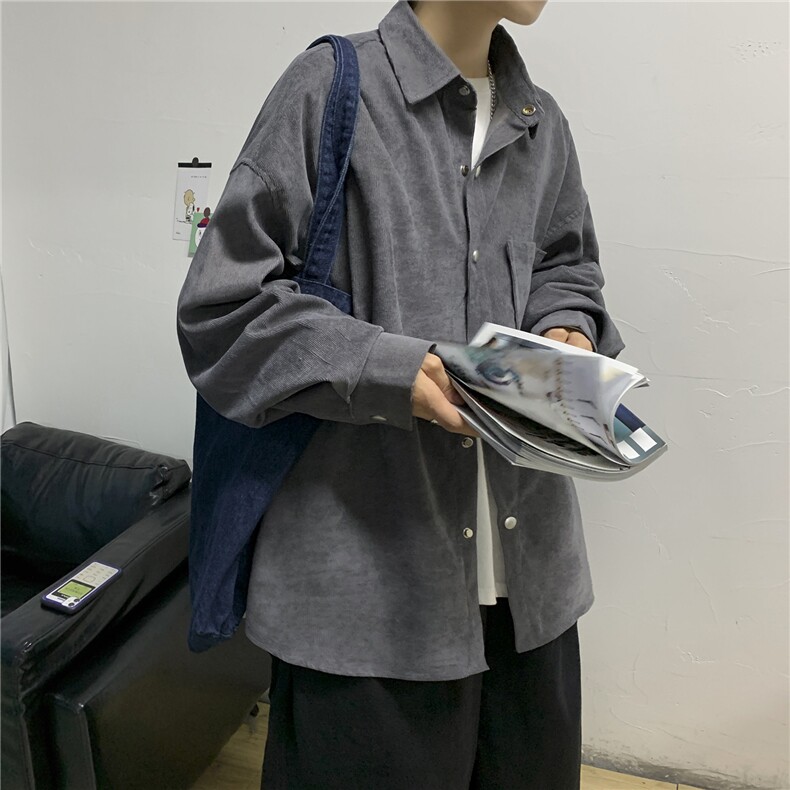 21秋装港风日系灯芯绒衬衫外套韩版情侣中性宽松慵懒风潮C45/P45,男装衬衫,电商A221A