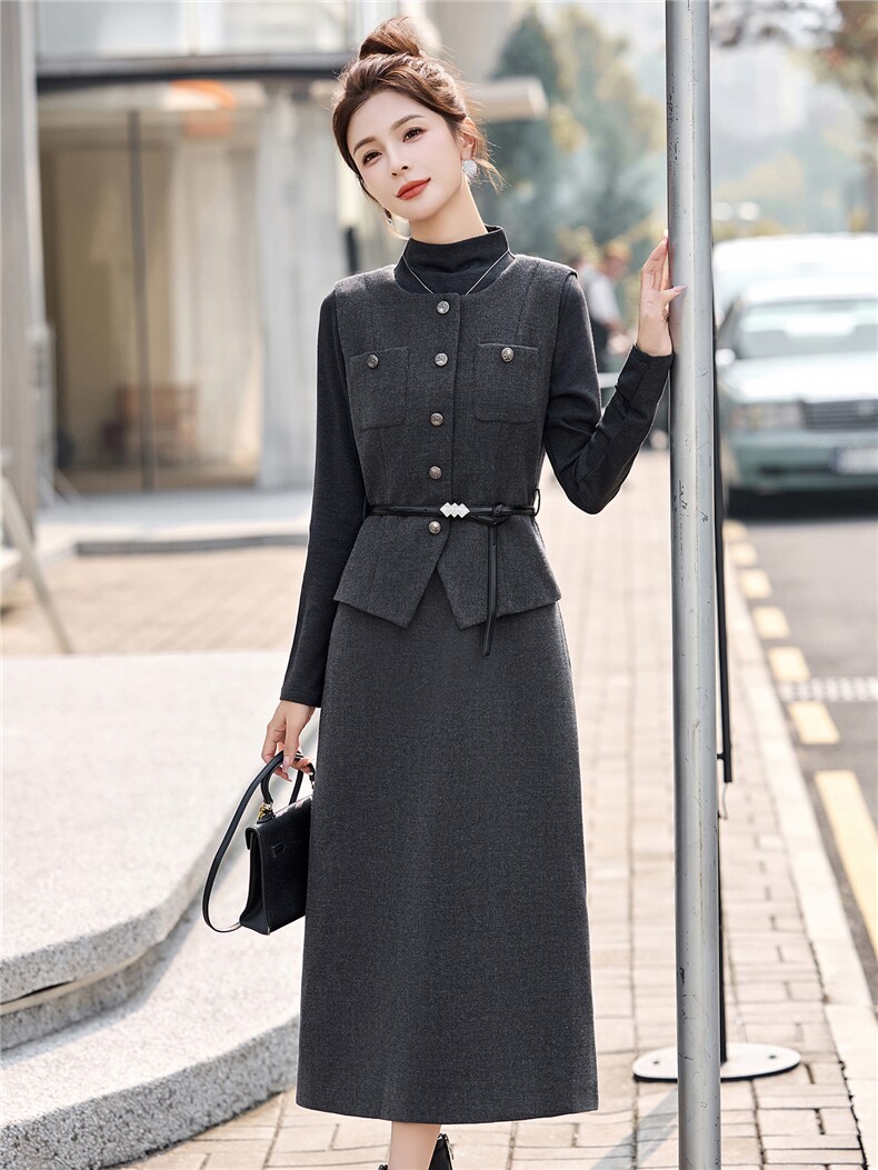 2026春装新款简约时尚假三件两件套裙,女装套装/套裙,美沁