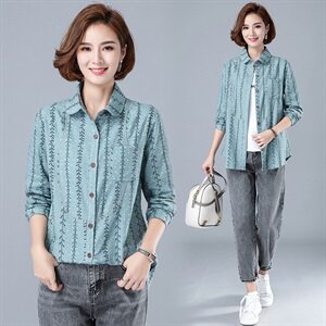 2025年秋季新款简约时尚短款印花休闲淑女文艺衬衣，女装衬衫，风姿绰