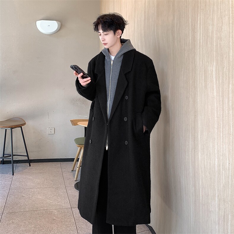 翻领男装呢子风衣中长款宽松型冬季加棉保暖外套潮A071-F10-P145，男装风衣，电商A071