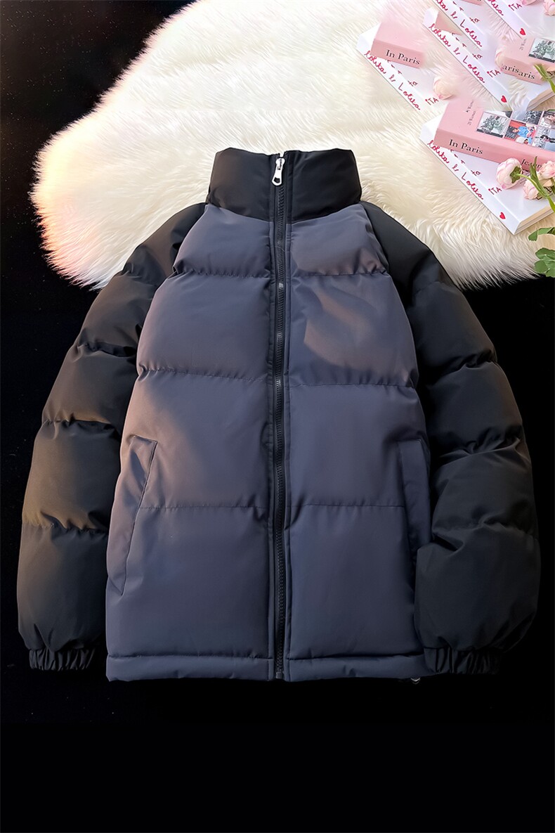 得物二开拼接色棉衣拉链撞色棉袄男女生情侣立领A177-M718-P48,男装棉衣,电商A177
