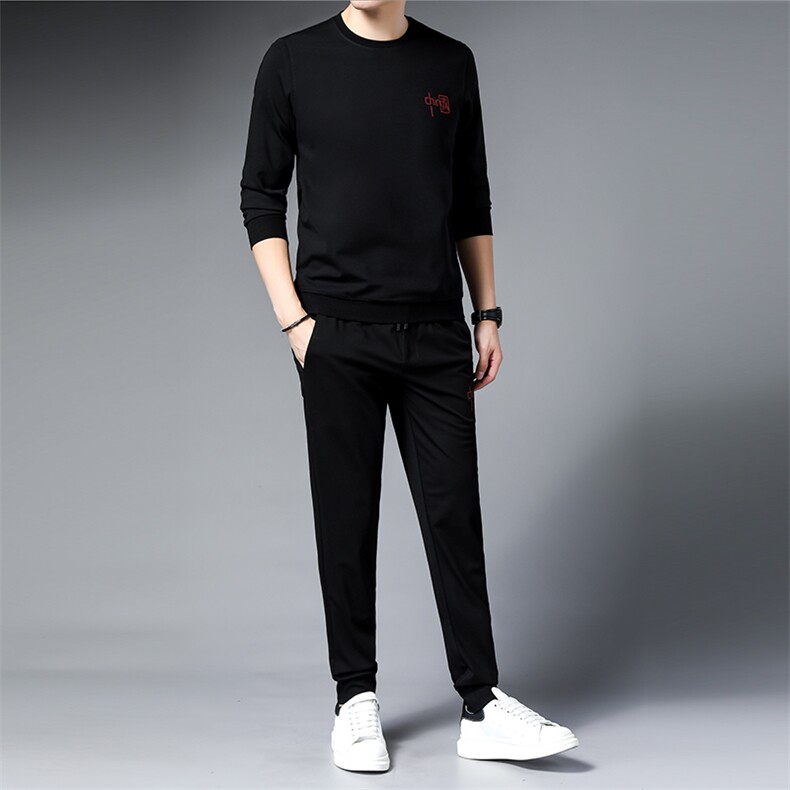 SA9621-2钱塘2020-2中青年男士百搭时尚帅气圆领卫衣套装P137,男装休闲套装,钱塘207-2