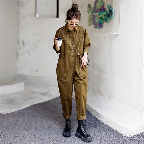 时尚显瘦工装连体裤女春季新款宽松休闲长裤气质百搭潮流女装，女装连体裤，秋水欣儿