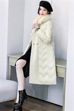 2022冬季新款时尚腰带收腰修身气质真狐狸毛领中长款连帽羽绒服，女装羽绒服，卡杰菲