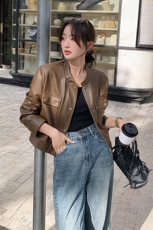 2025春季新款单排扣休闲夹克皮外套203P130K198，女装皮衣，浙宝203