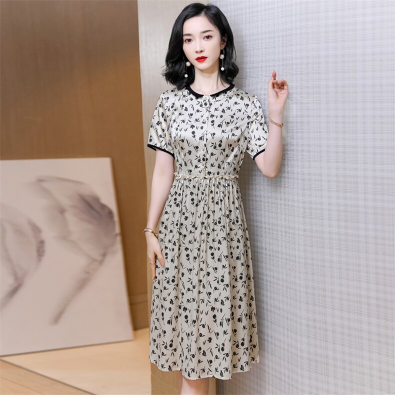 洋气中年妈妈装真丝连衣裙女夏季2024新款端庄大气显瘦桑蚕丝裙子,女装连衣裙,阿舍尔精品