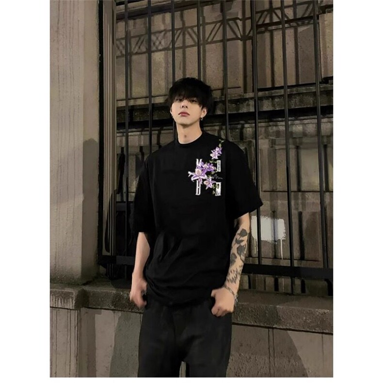 高品质纯棉短袖-宽松落肩款-白墨印花,男装T恤,星座506A