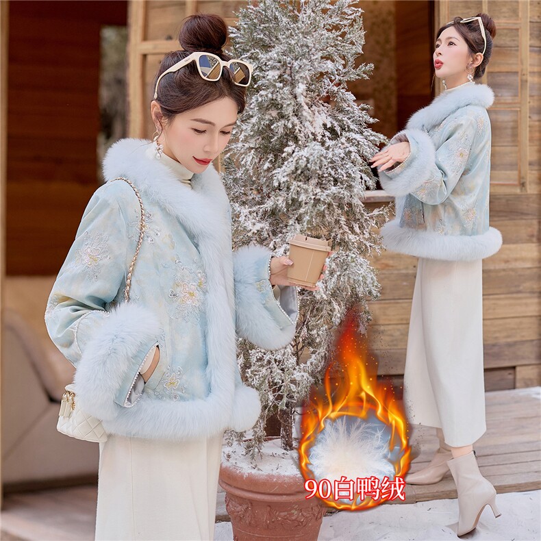 【bao款年货主推】2026冬装重工新中式刺绣亮片狐狸毛羽绒服90绒,女装羽绒服,雅静靓衣