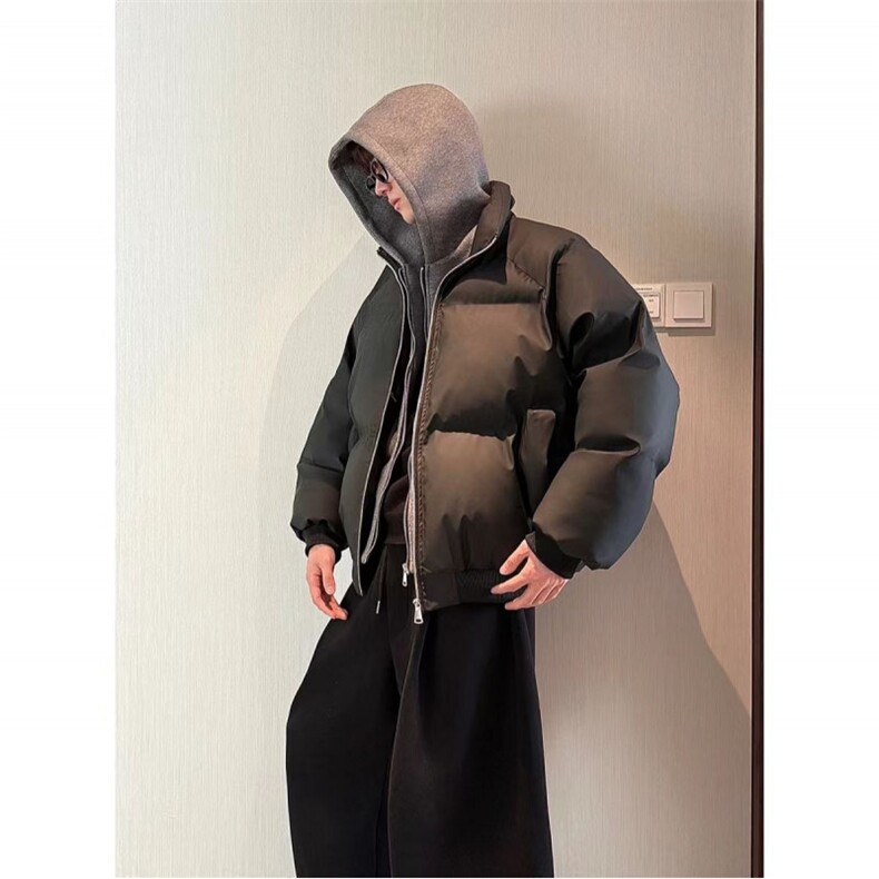网图慎用特批85假两件冬季连帽PU皮加厚棉服宽松保暖百搭MY3560,男装棉衣,电商A128