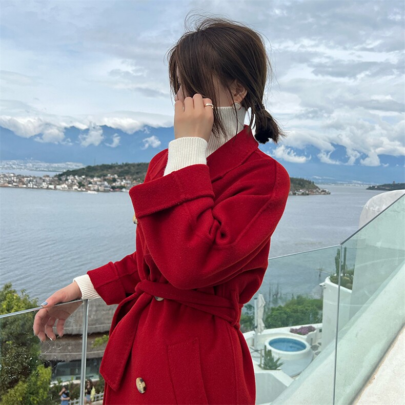 2025年夏季常规中长款长袖一粒扣纯色唐晶款时尚百搭简约大方,女装双面呢大衣,蒙绒特