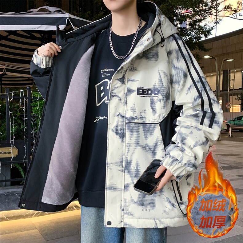 【】秋冬港风青少年加绒加厚夹克男潮牌设计感外套JK9901-P85,男装夹克,星座301D(原星座1004-8）