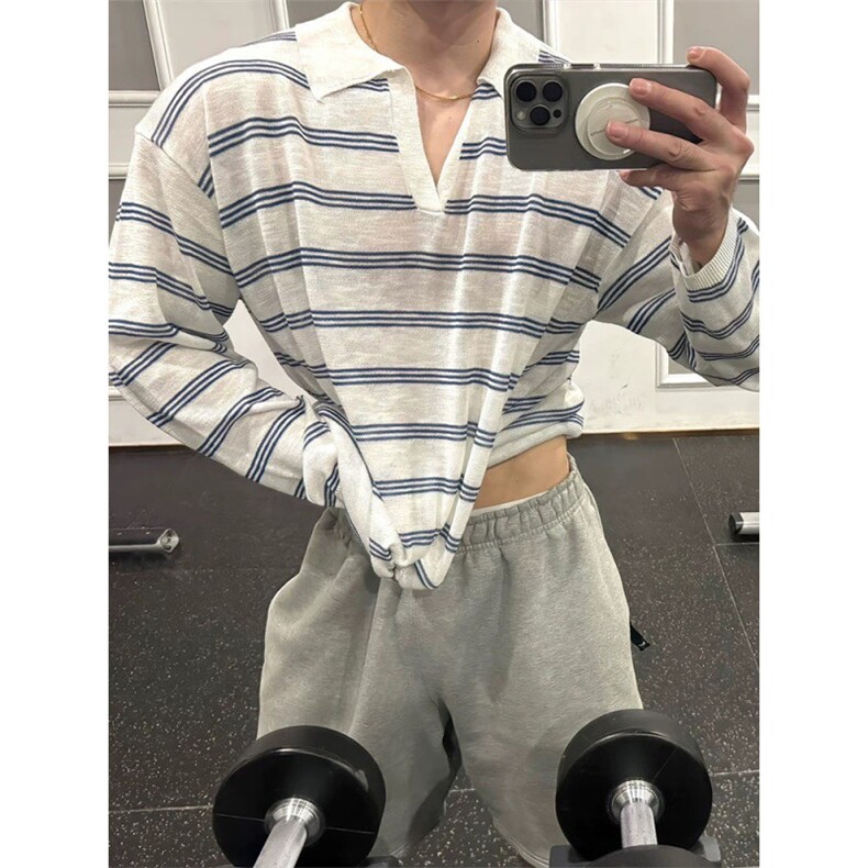 V领条纹POLO衫针织长袖ZC0136-特批45,男装Polo衫,星座313A(原308A-2)
