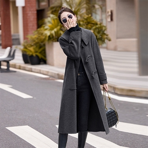 大翻领双面羊绒大衣女2024秋冬季新款高级感中长款牛角扣毛呢外套图片