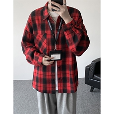 衬衫男秋季新款港风宽松大码磨毛格子长袖衬衣CS6638-特P29，男装衬衫，星座214-3