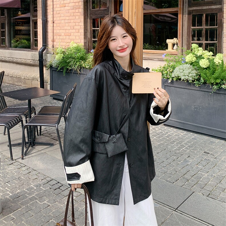 26新款现货大货已到店简约撞色带包包皮衣6836-P175-K268,女装皮衣,2D034