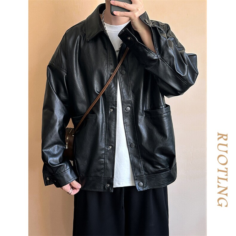 现货-春装皮衣外套男PU机车服皮夹克上衣2025新款A560p95加绒105,男装夹克,电商A351