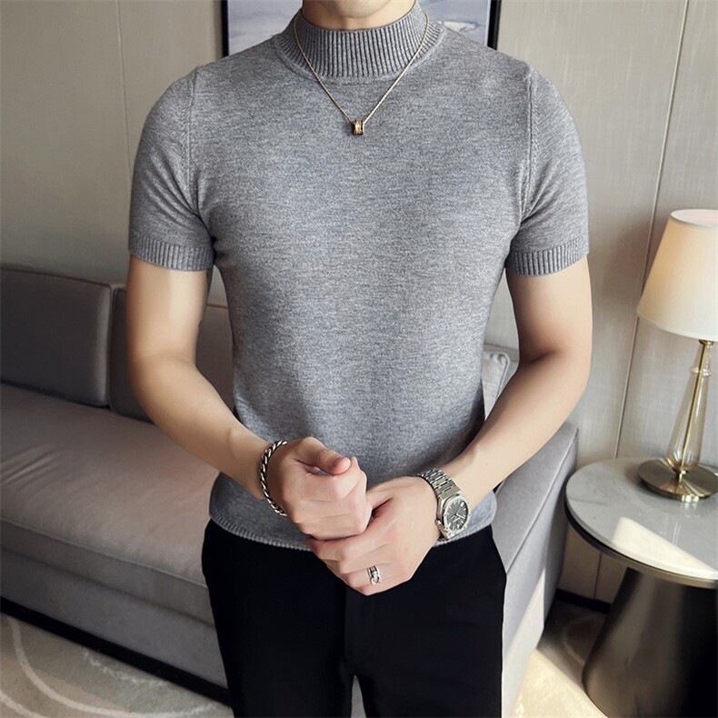 2024秋冬新款纯色修身半高领短袖针织毛衣打底衫男M03-p45，男装针织衫/毛衣，电商D303