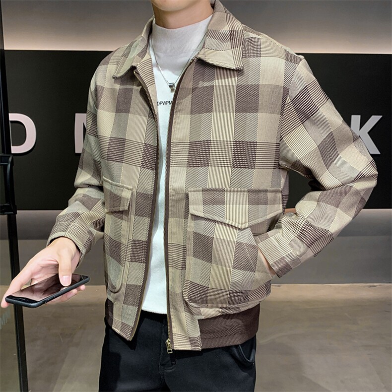 轻熟风男士秋冬格子2025秋季长袖夹克店主风JK8005-P130,男装夹克,电商A236