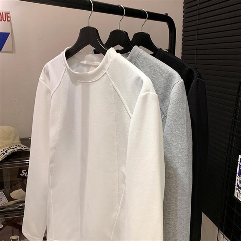 抖音得物品质美式高街重磅曼巴棉结构硬阔boxy版潮牌卫衣长袖T恤,男装T恤,电商A486
