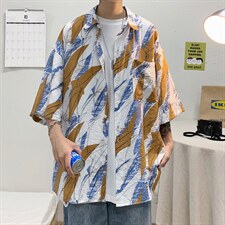 夏季短袖花衬衫男潮牌潮流帅气韩版宽松休闲七分袖衬衣男1030-p33图片