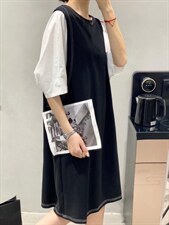 拼接针织连衣裙，女装连衣裙，日の谷