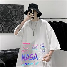 Q11186-P30NASA联名同款春夏季七分袖t恤大码五分袖男短袖中袖，男装T恤，电商A040