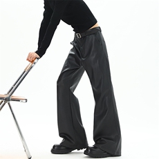 现货01美式高街vibe皮裤微喇PU皮休闲裤潮XZ211-1-K2449-P60，男装皮裤，星座211-1