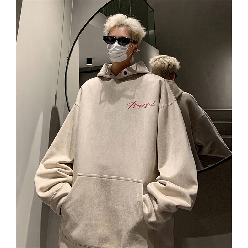 抖音得物供货提供视频秋冬重磅美式麂皮绒连帽卫衣JLM13,男装卫衣,电商A486