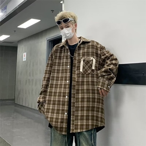日系黑白格子衬衫男设计感小众复古港味宽松衬衣外套CY791-P36