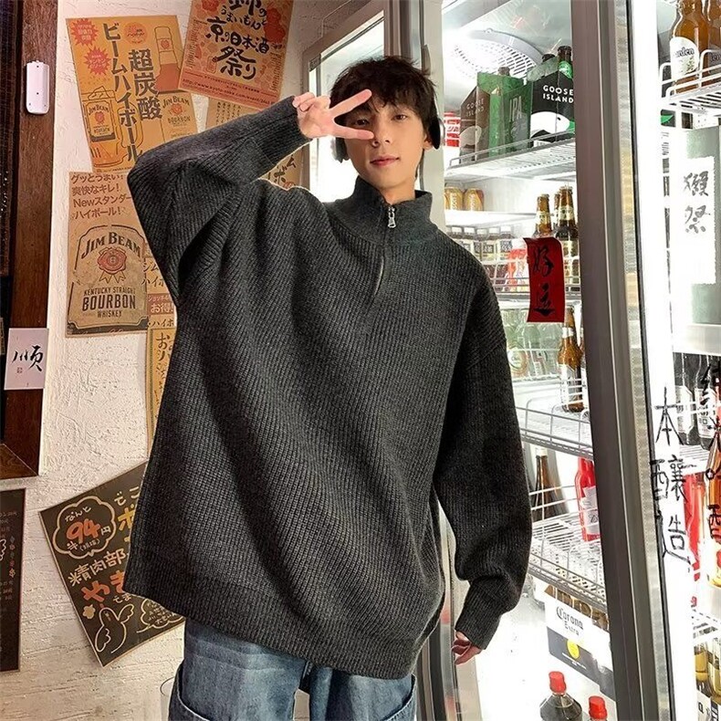 半拉链开衫毛衣男士韩版潮流慵懒风宽松半高领针织上衣服L013,男装针织衫/毛衣,星座516A