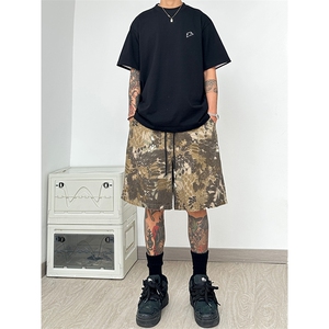 港风 蜂窝爆裂纹迷彩短裤五分裤休闲裤A014-DY25080-P45控68图片