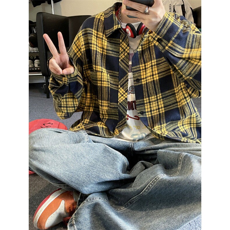 时尚潮流复古格子大码翻领长袖衬衫内搭外套C2167-P32【特价】,男装衬衫,电商A007