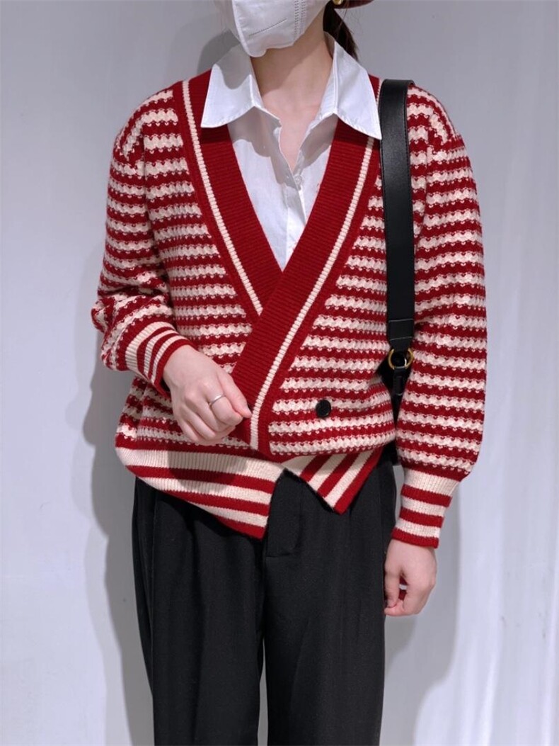 条纹毛衣开衫，女装针织衫/毛衣，驿谷