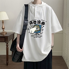 LD54403-P45NASA连帽短袖t恤男大码胖子带帽五分袖中袖，男装T恤，电商A040
