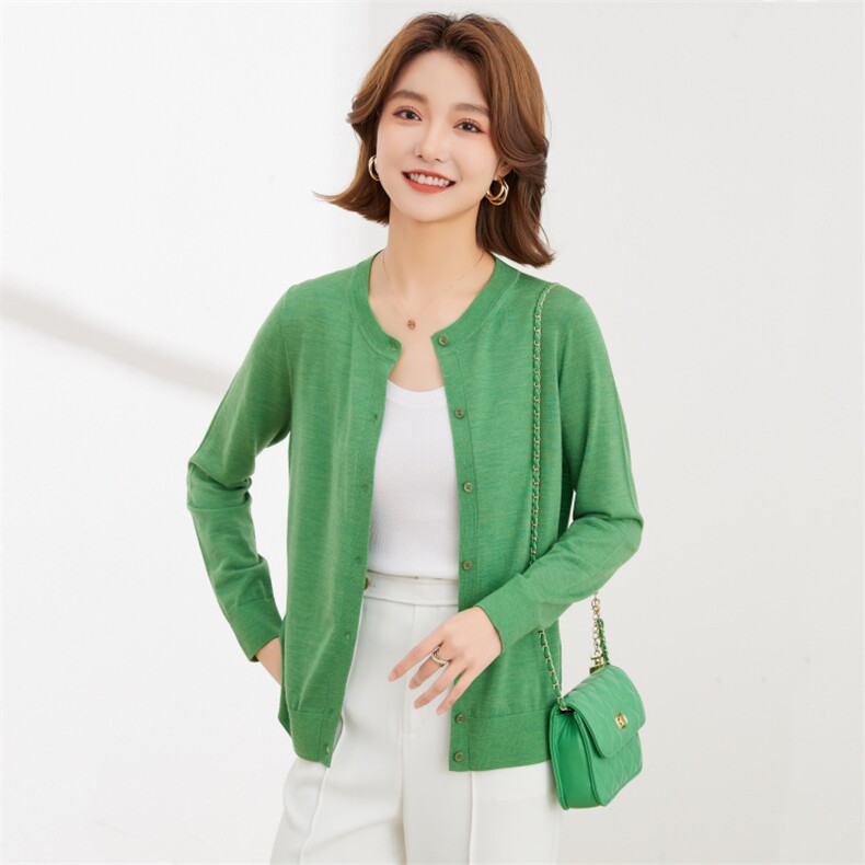 优雅时尚简约大气百搭有型精纺圆领开衫外套羊毛衫女，女装羊毛衫，润匹羊绒