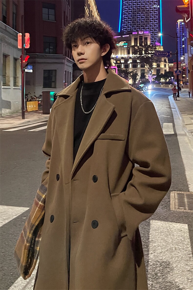外景秋冬宽松毛呢大衣男潮时尚大码风衣外套MN99995/P100加棉P110,男装风衣,电商B316
