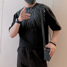 8965/P58控78夏季社会小伙360克重磅渐变印花套装工艺男黑首2，男装休闲套装，星座305B