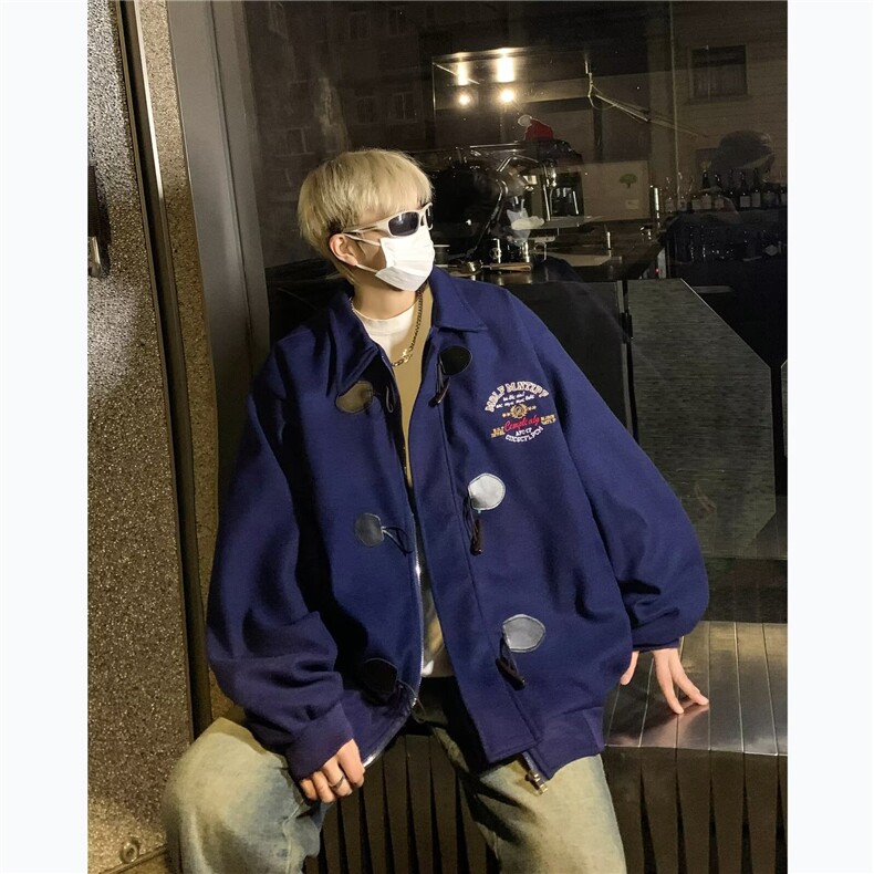 美式复古小众设计感宽松棒球服外套女春秋款高级感翻领牛角扣夹克,男装夹克,星座1210-1