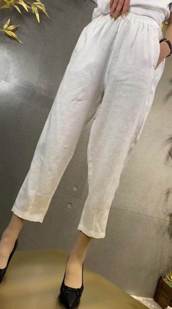 CMX2117夏季时尚休闲出色侧边口袋简约百搭麻料休闲裤,女装休闲裤,L·H·X